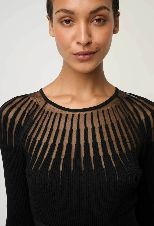 Womens Rhiannon Viscose Nylon Sheer Knit Dress In Black