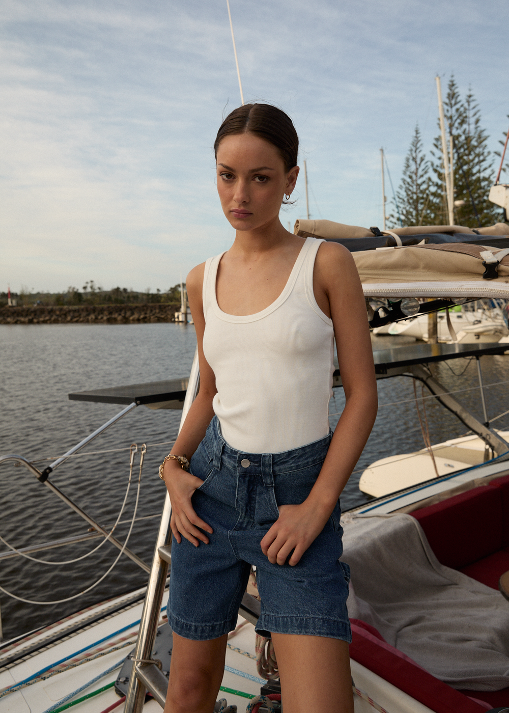 Womens Rib Singlet Layden - White - AFENDS