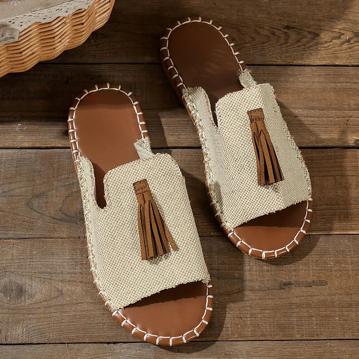 Naomi Woven Boho Sandals With Tassel Detail
