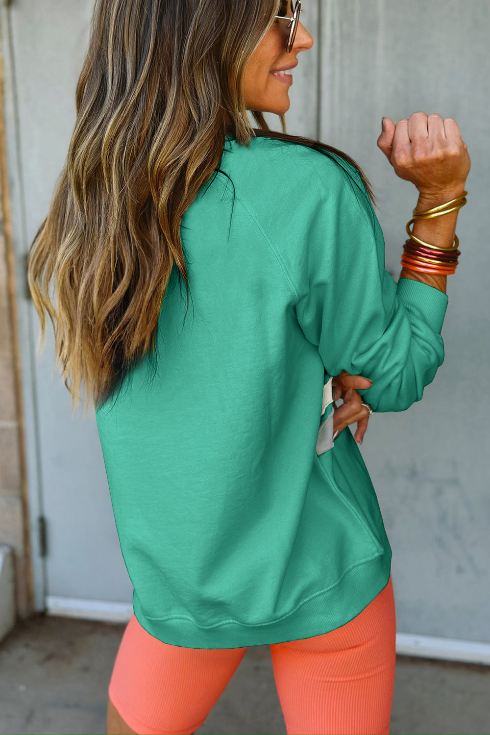 Apricot Rainbow Colorblock Striped Pullover Sweatshirt