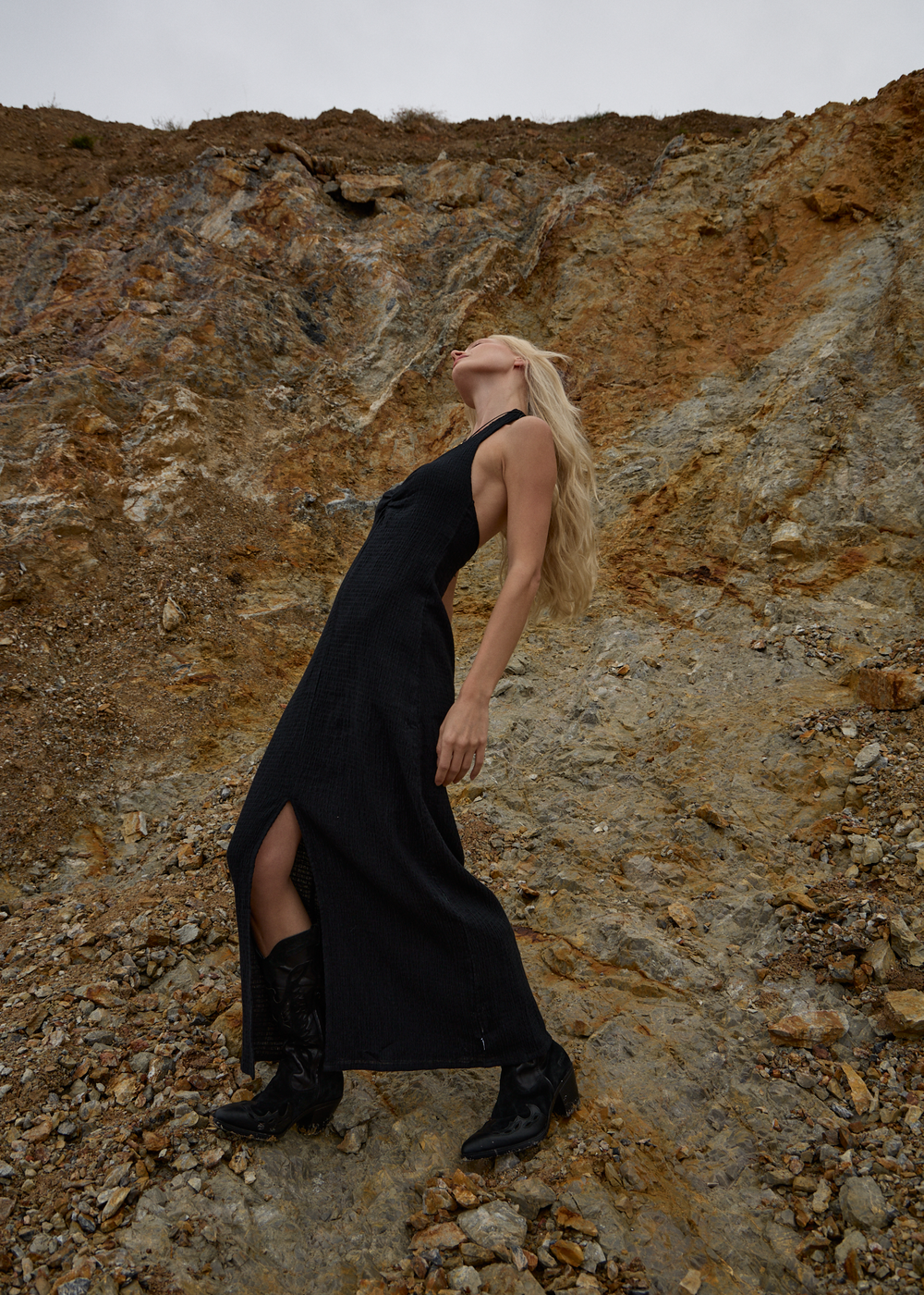 Womens Seersucker Halter Maxi Dress Andy - Black - AFENDS