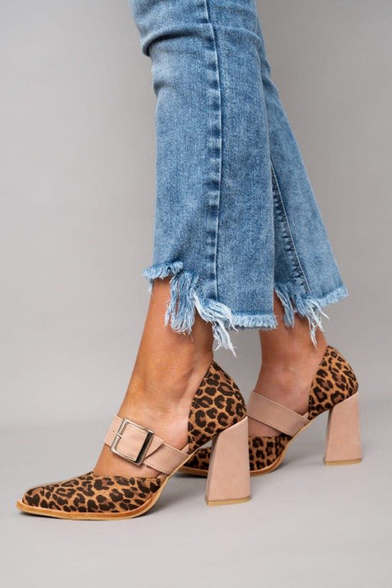 Hollis Leopard Print Buckle Heels – Khaki