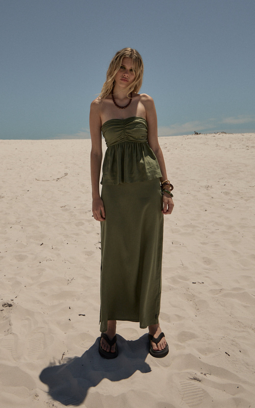 Womens Strapless Top Juni - Deep Olive - AFENDS