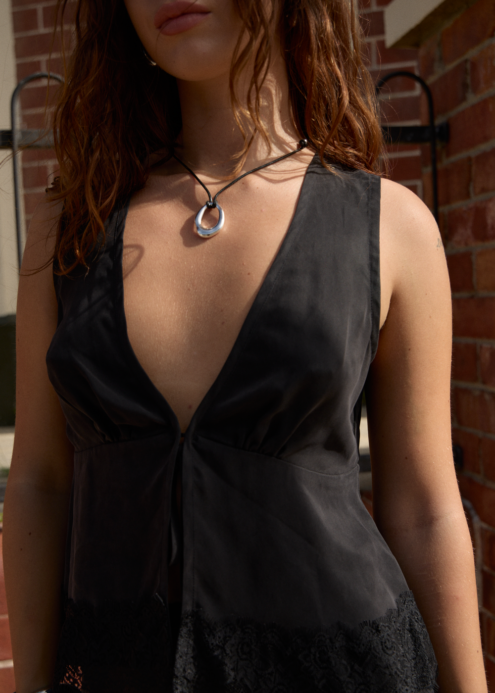 Womens Cupro Tie Top Sinclair - Black - AFENDS