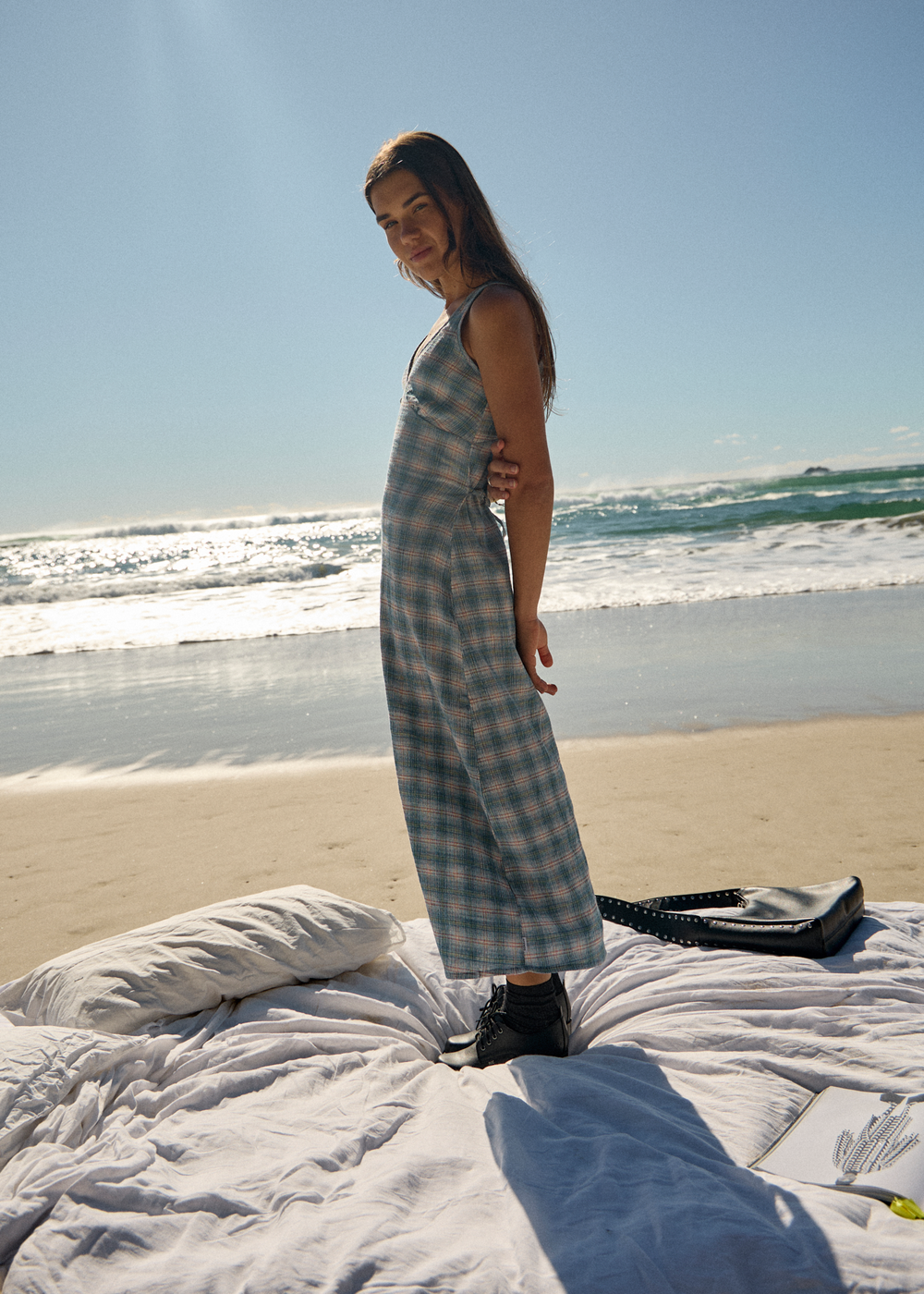 Womens Seersucker Maxi Dress Tully - Position Lake Check - AFENDS