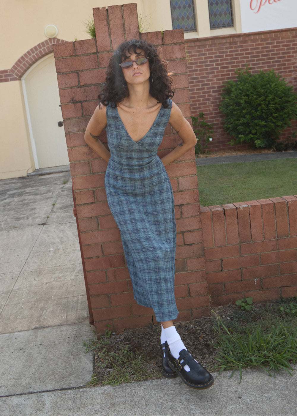 Womens Seersucker Maxi Dress Tully - Position Navy Check - AFENDS