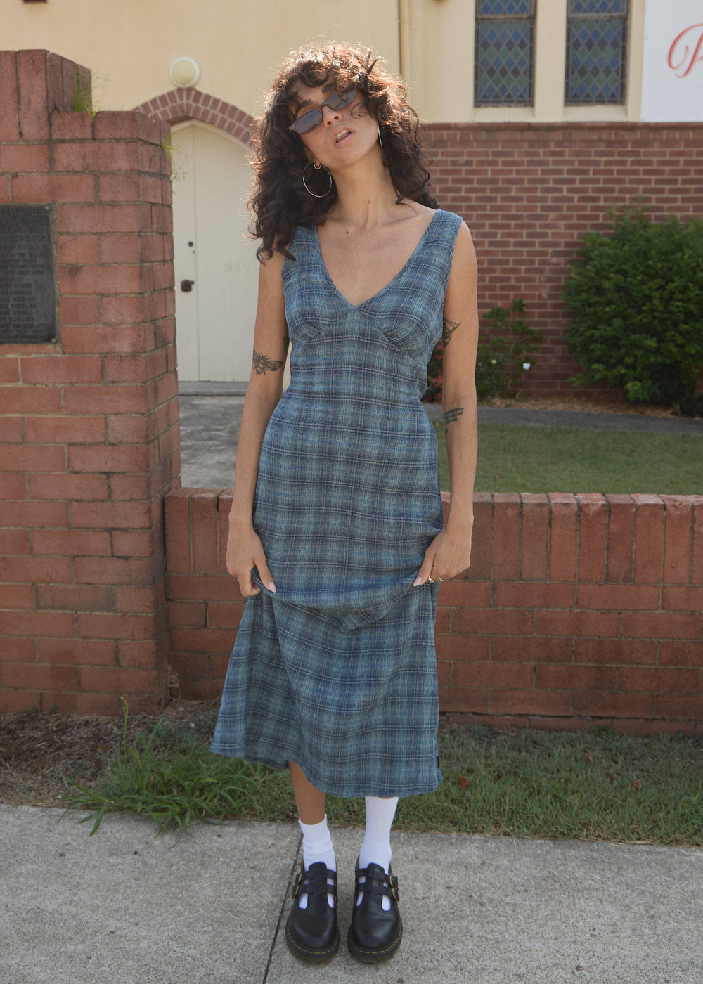 Womens Seersucker Maxi Dress Tully - Position Navy Check - AFENDS