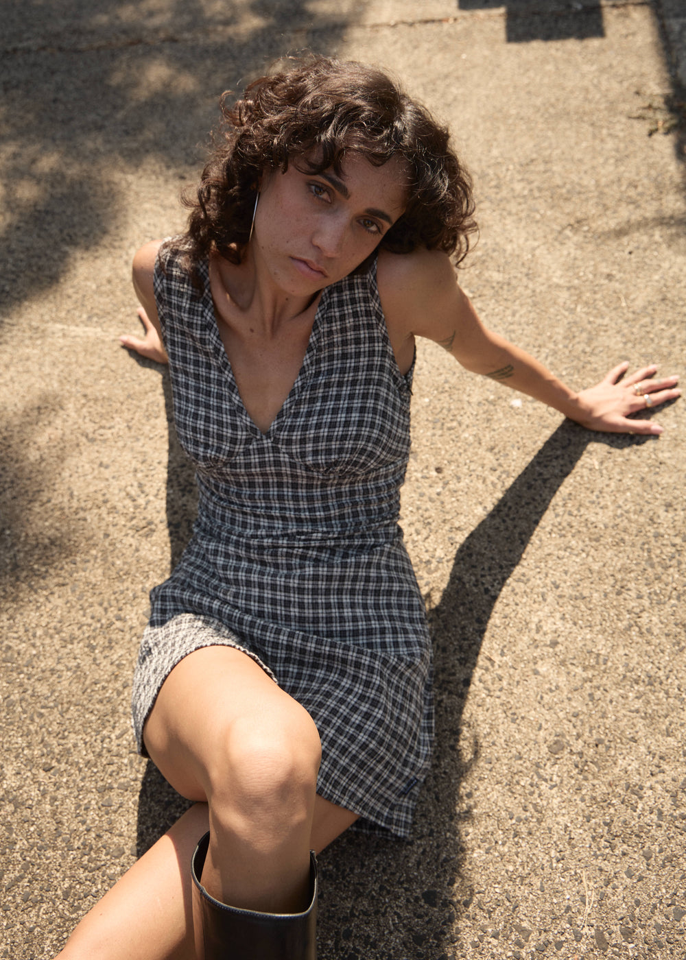 Womens Mini Dress Grace - Steel Check - AFENDS