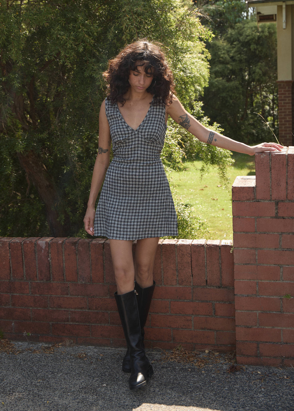 Womens Mini Dress Grace - Steel Check - AFENDS