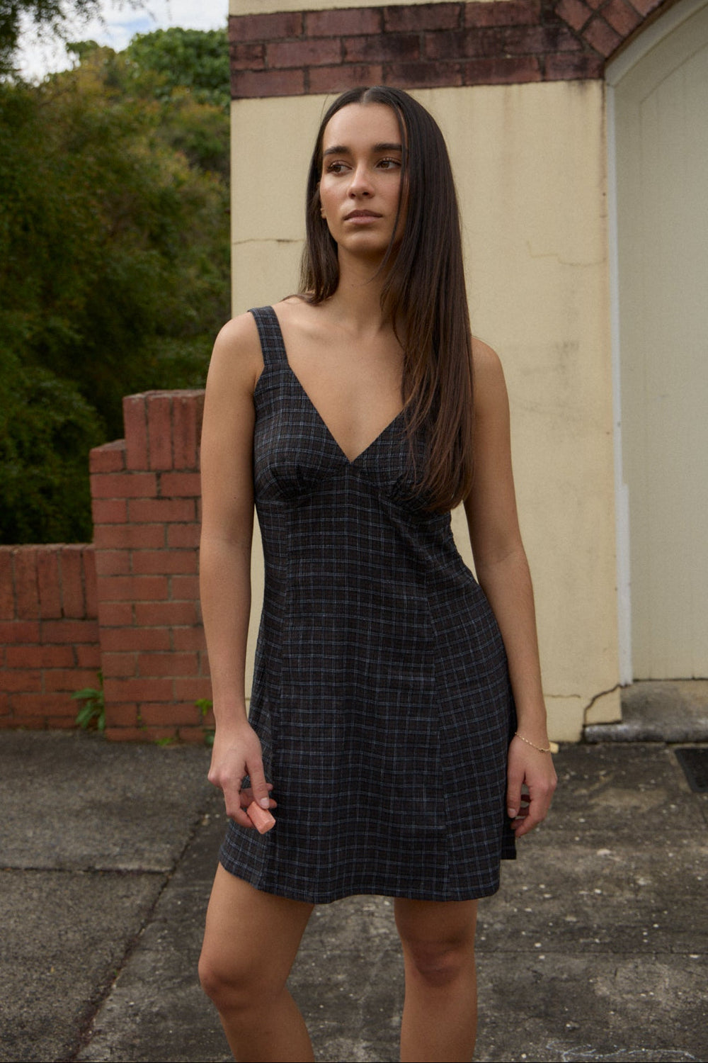 Womens Seersucker Check Mini Dress Dusk - Black Check - AFENDS