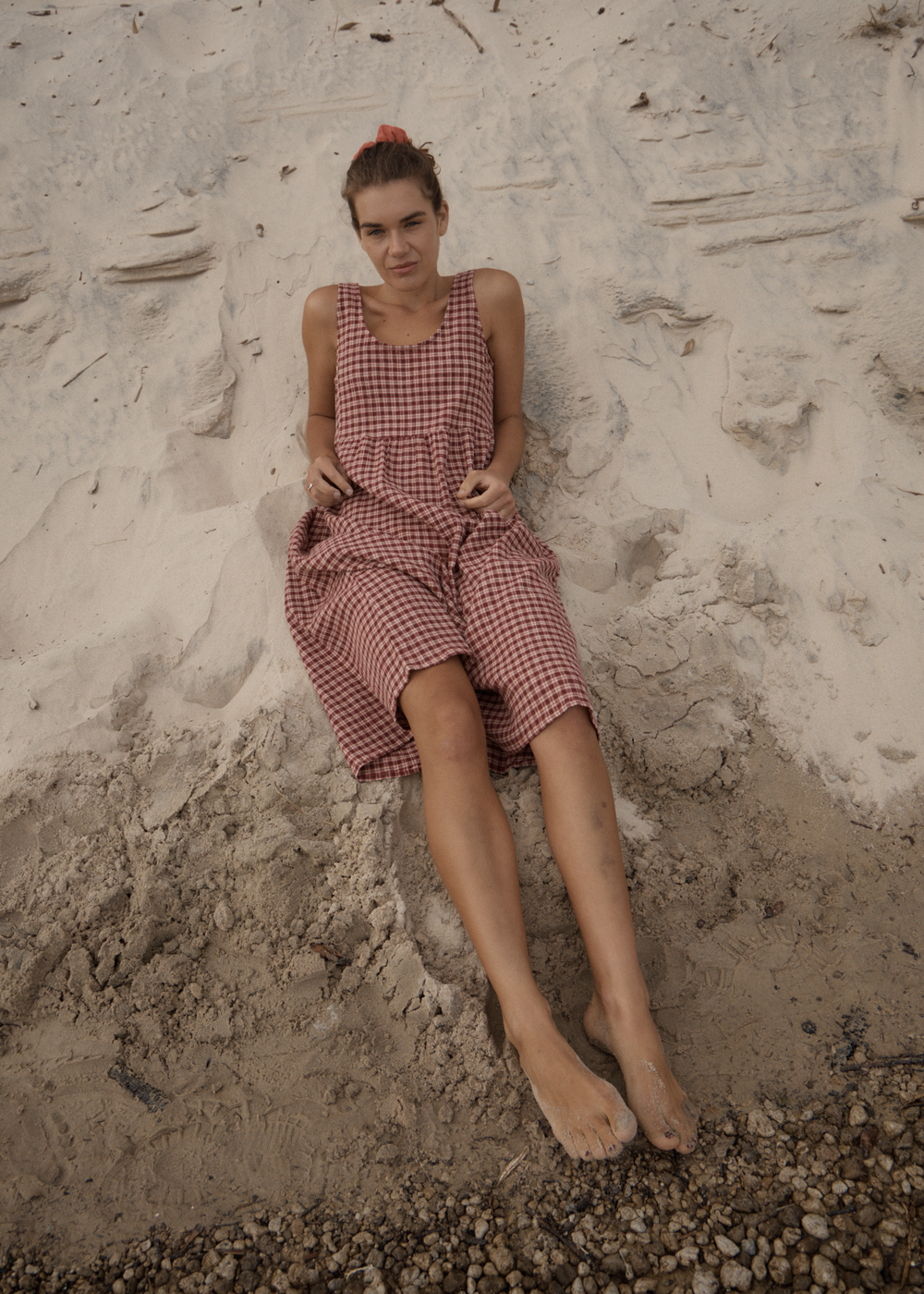 Womens Seersucker Midi Dress Capricorn - Burgundy / Beige Check - AFENDS