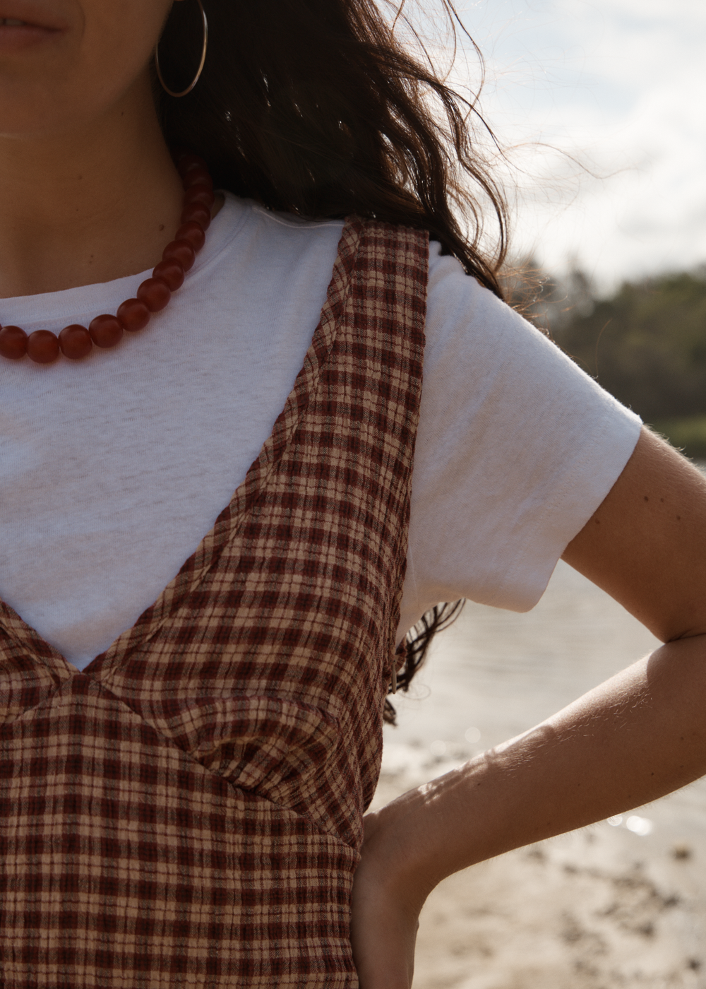 Womens Seersucker Mini Dress Capricorn - Burgundy / Beige Check - AFENDS