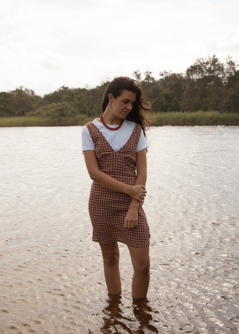 Womens Seersucker Mini Dress Capricorn - Burgundy / Beige Check - AFENDS