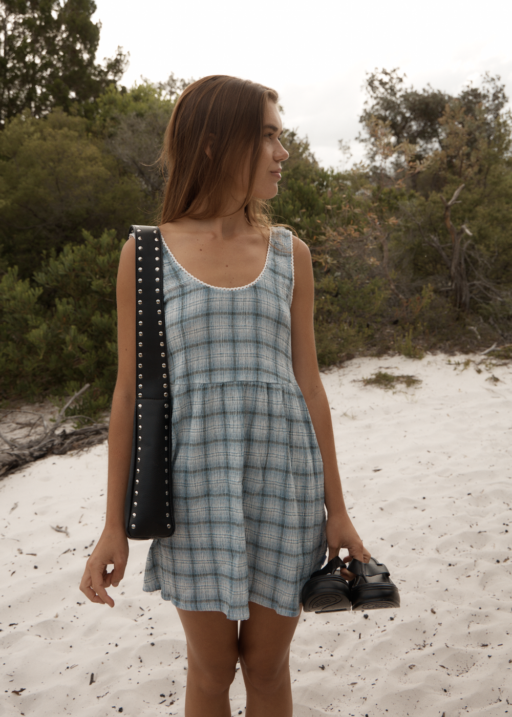 Womens Seersucker Mini Dress Jesse - Overcast Check - AFENDS