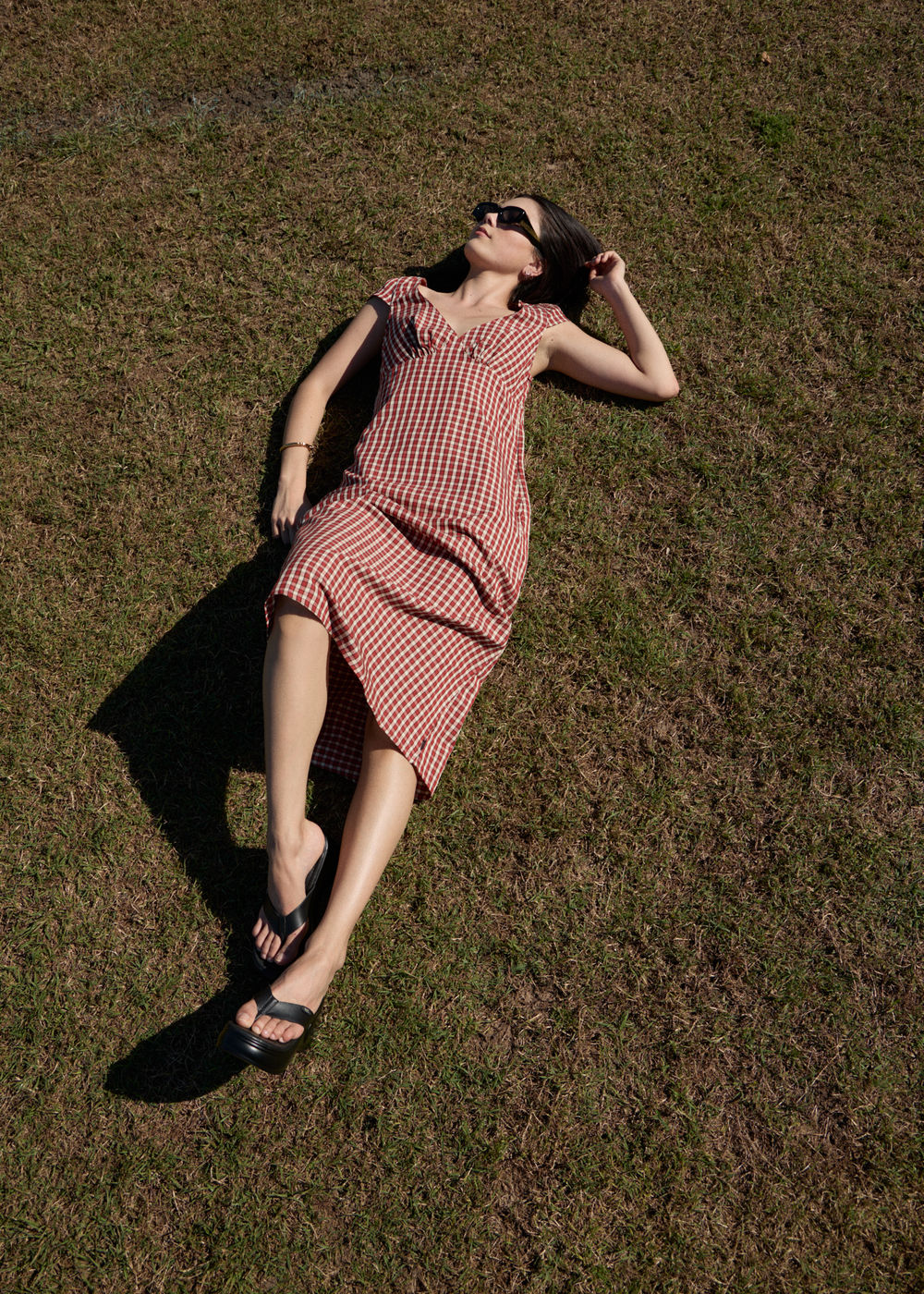 Womens Check Midi Dress Austin - Red Rum - AFENDS