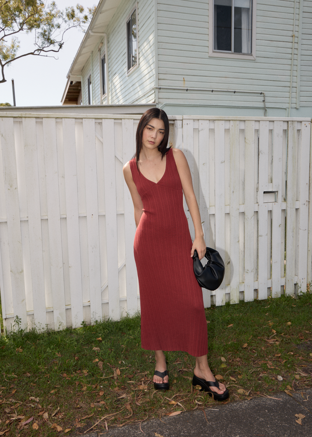 Womens Knit Midi Dress Iris - Red Rum - AFENDS