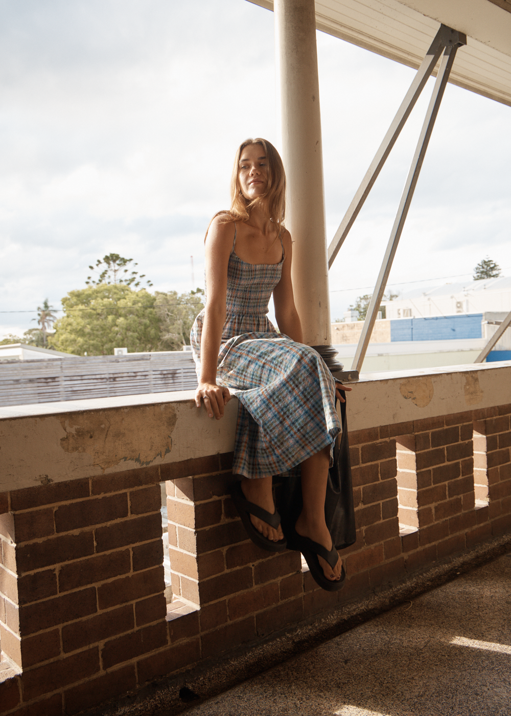 Womens Seersucker Midi Dress Amelie Check - Multi - AFENDS