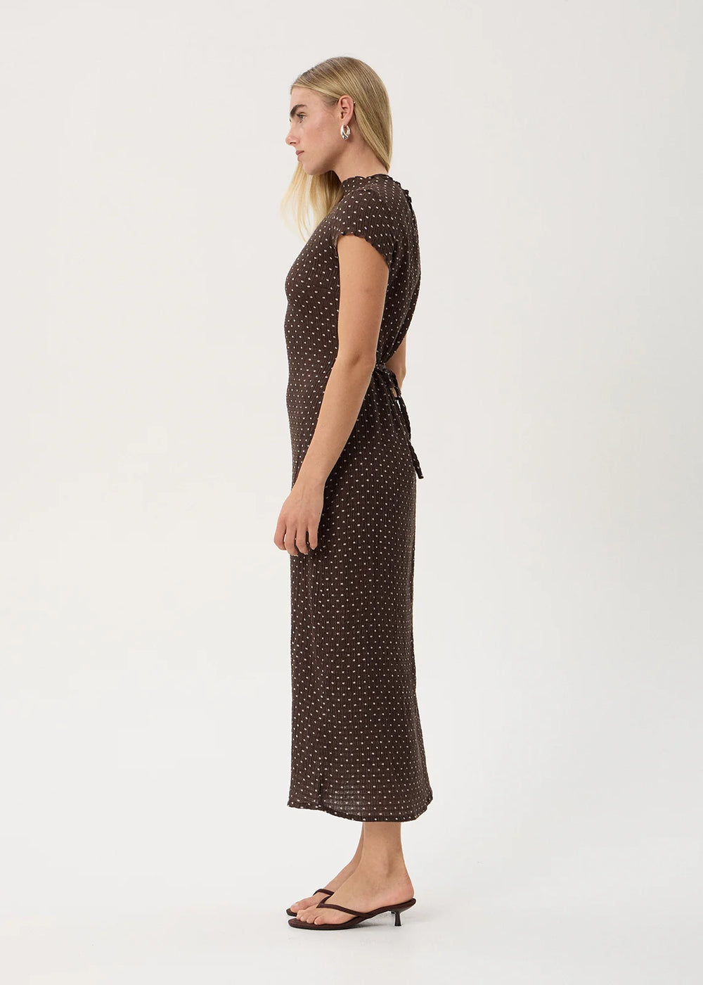 Womens Seersucker Midi Dress Elodie - Coffee Polka Dot - AFENDS