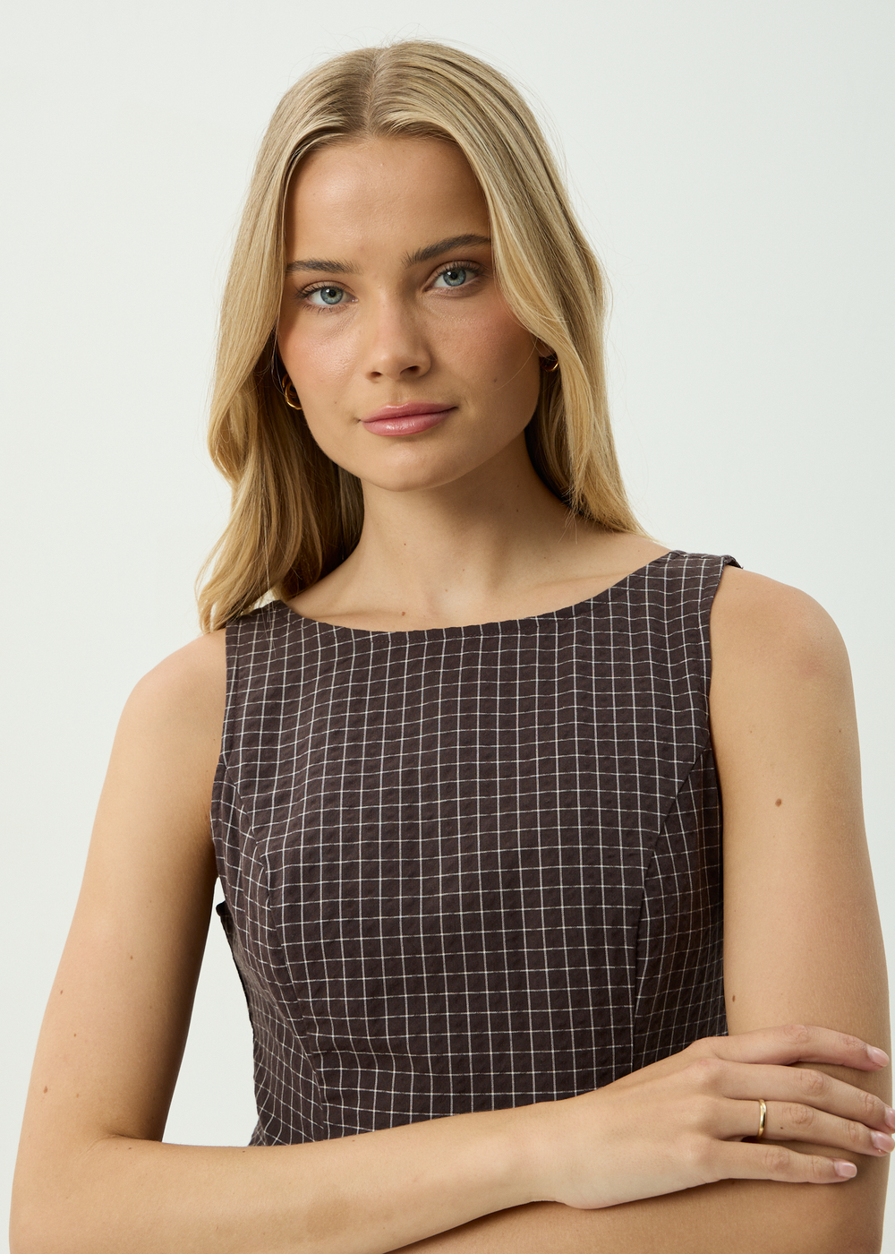 Womens Mini Dress Lux - Chocolate Check - AFENDS
