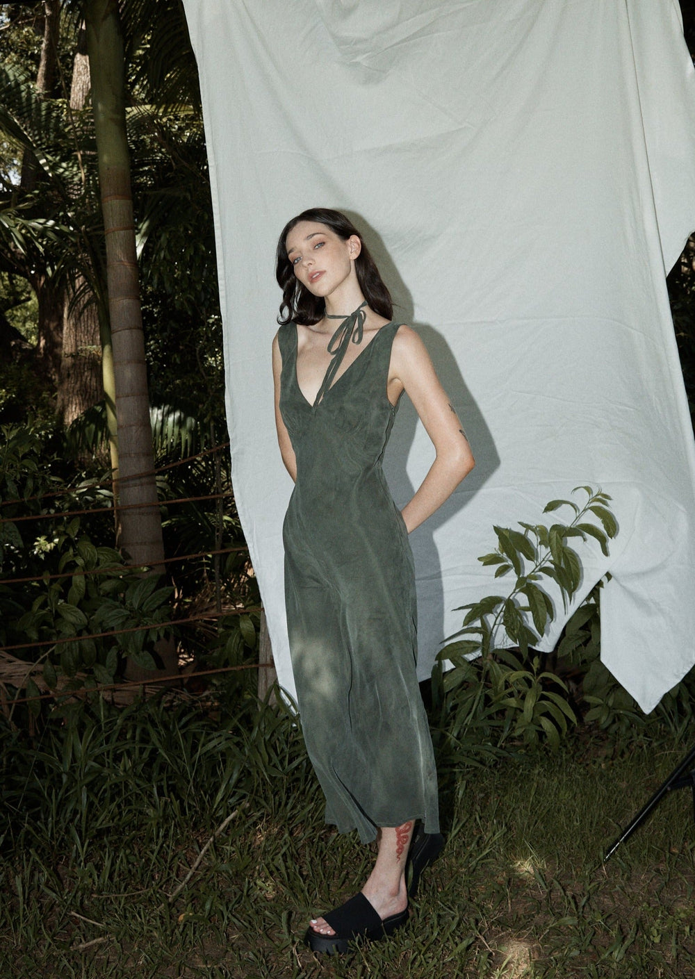 Womens Cupro Maxi Dress Gia - Deep Green - AFENDS
