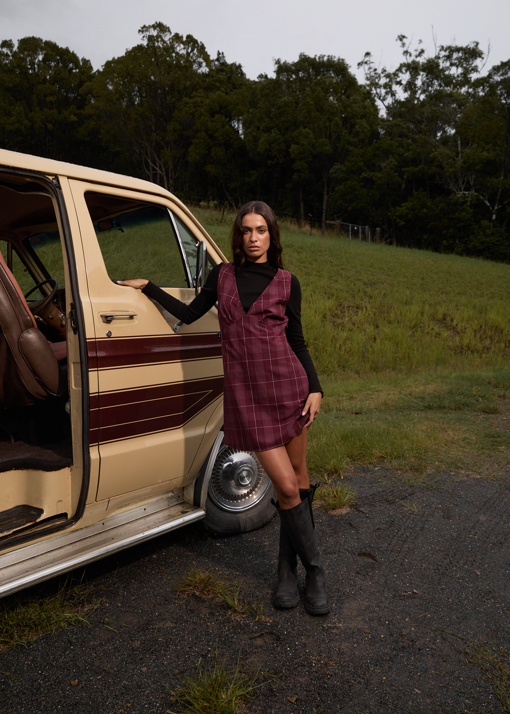 Womens Check Mini Dress Eboni - Port - AFENDS