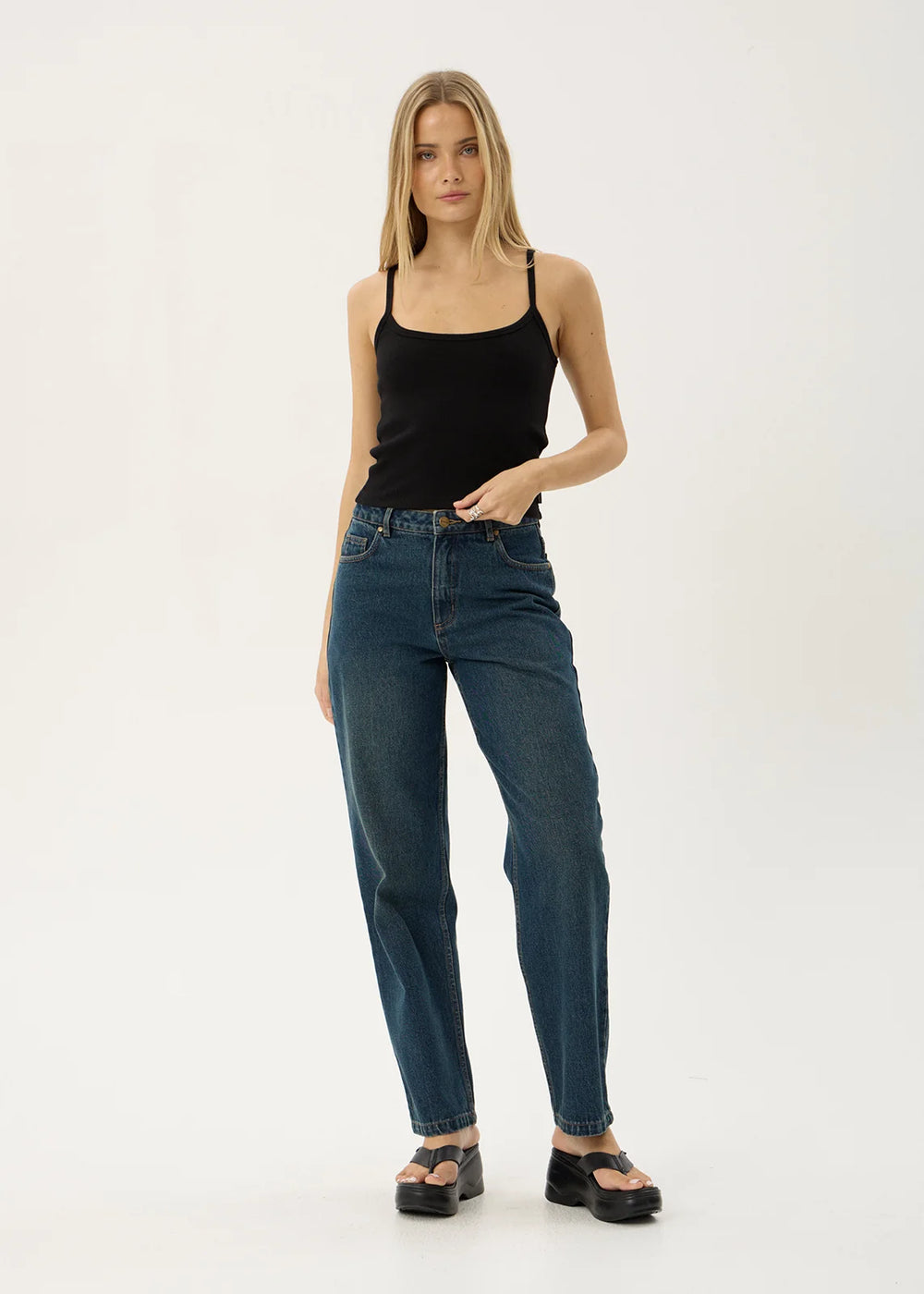 Womens Rib Singlet Sara - Black - AFENDS