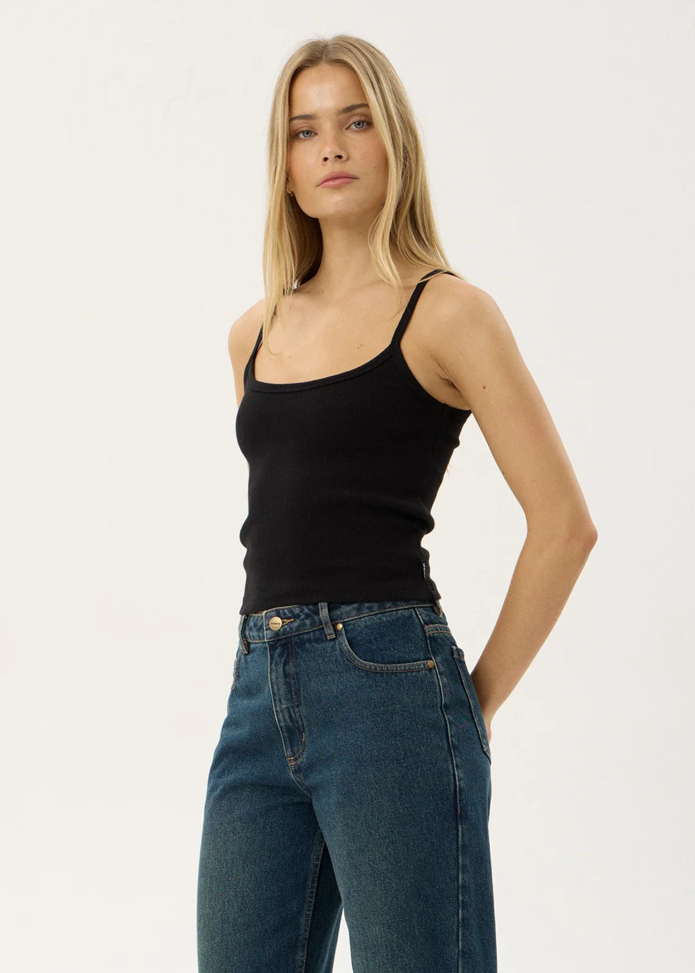 Womens Rib Singlet Sara - Black - AFENDS