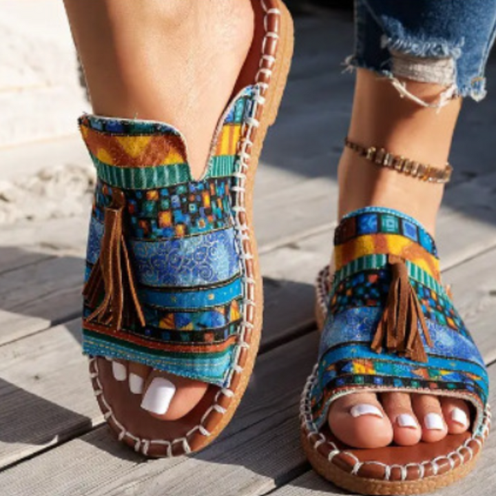 Naomi Woven Boho Sandals With Tassel Detail