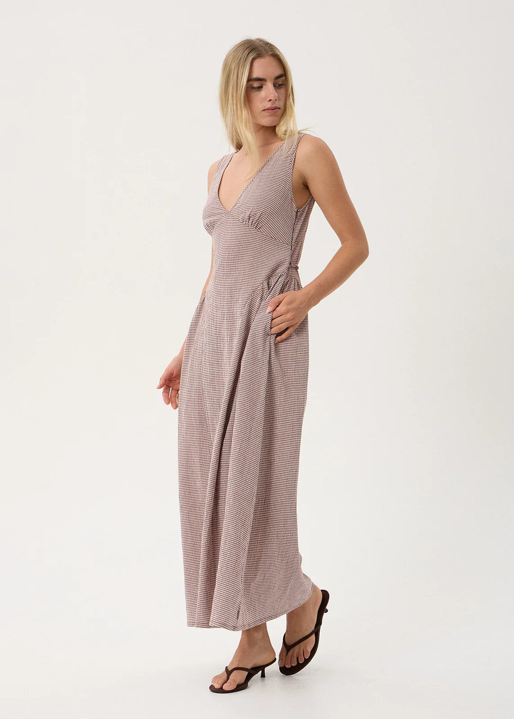 Womens Maxi Dress Jacqueline - Mahogany Check - AFENDS