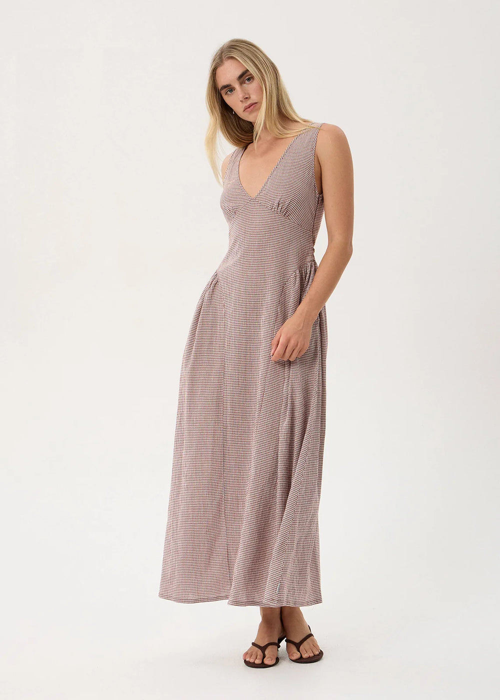 Womens Maxi Dress Jacqueline - Mahogany Check - AFENDS