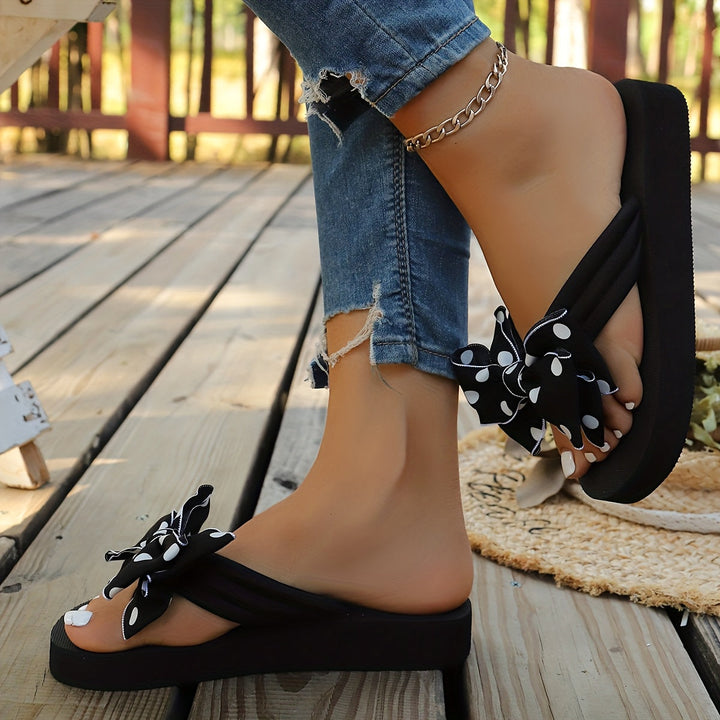 Matilda Polka Dot Wedge Flip-Flops With Bow Detail