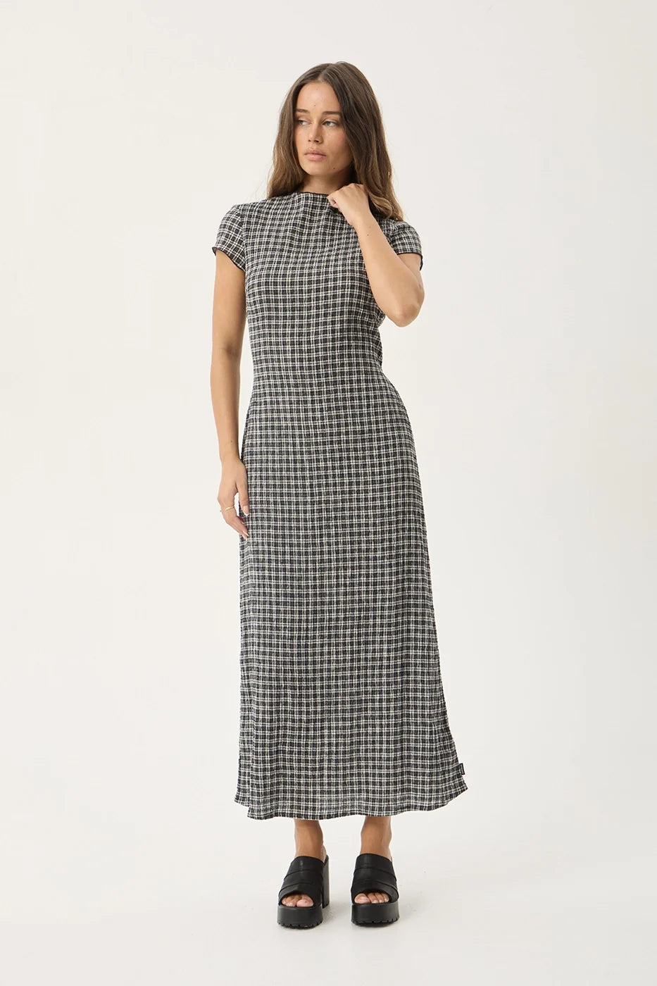 Womens Seersucker Midi Dress Elodie - Asta Steel Check - AFENDS