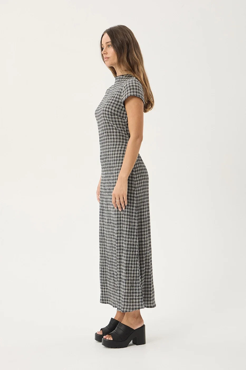 Womens Seersucker Midi Dress Elodie - Asta Steel Check - AFENDS