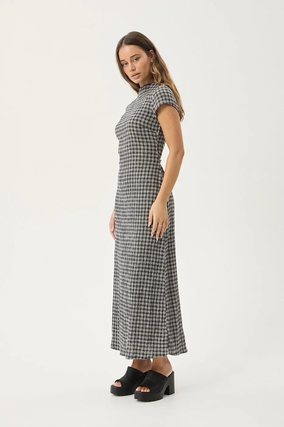Womens Seersucker Midi Dress Elodie - Asta Steel Check - AFENDS