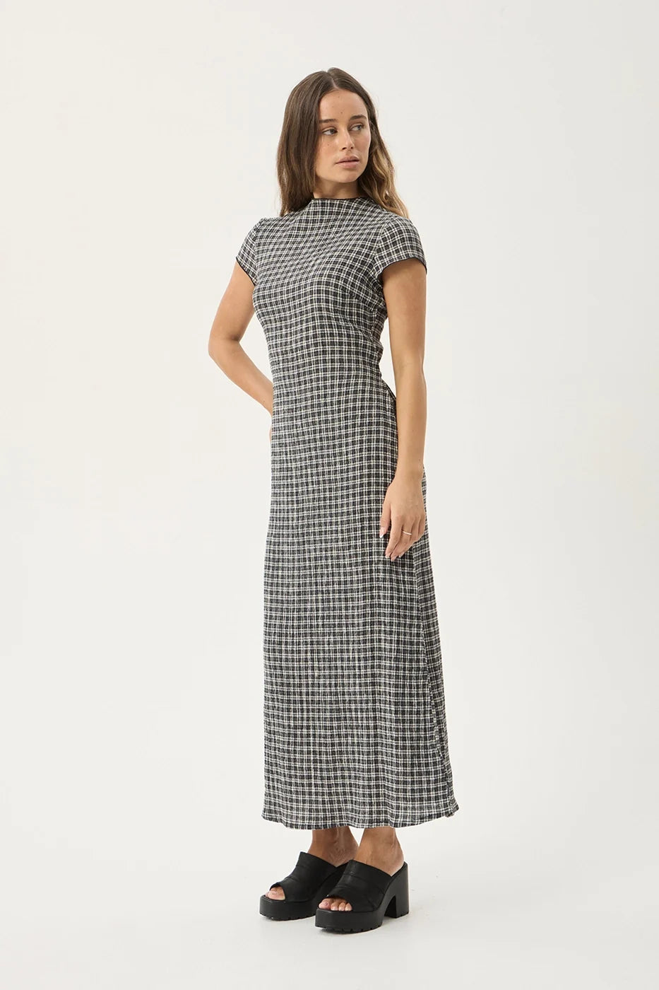 Womens Seersucker Midi Dress Elodie - Asta Steel Check - AFENDS
