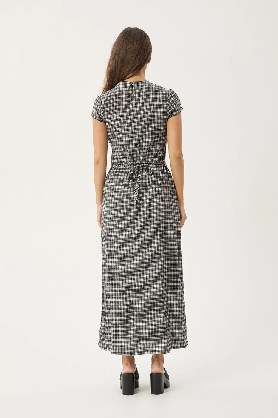 Womens Seersucker Midi Dress Elodie - Asta Steel Check - AFENDS