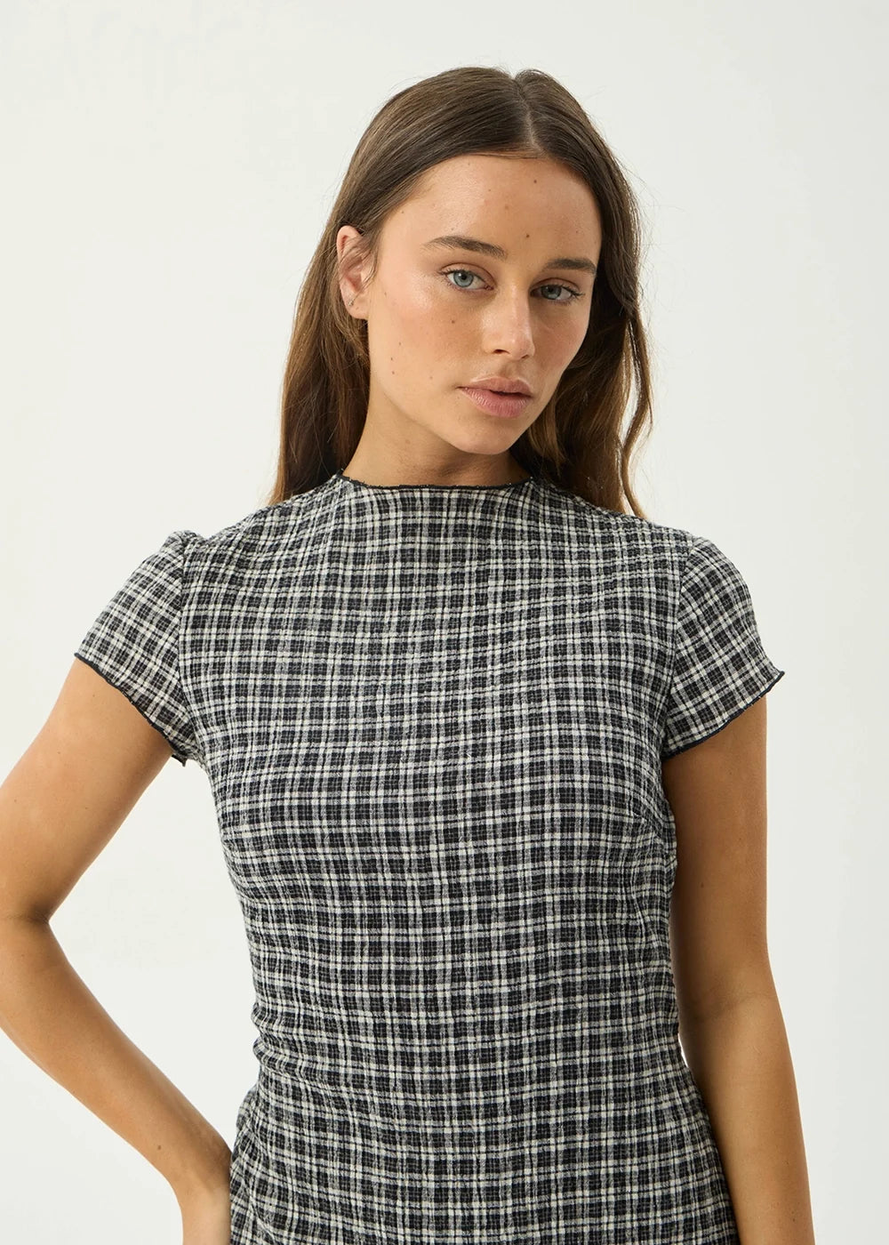 Womens Seersucker Midi Dress Elodie - Asta Steel Check - AFENDS