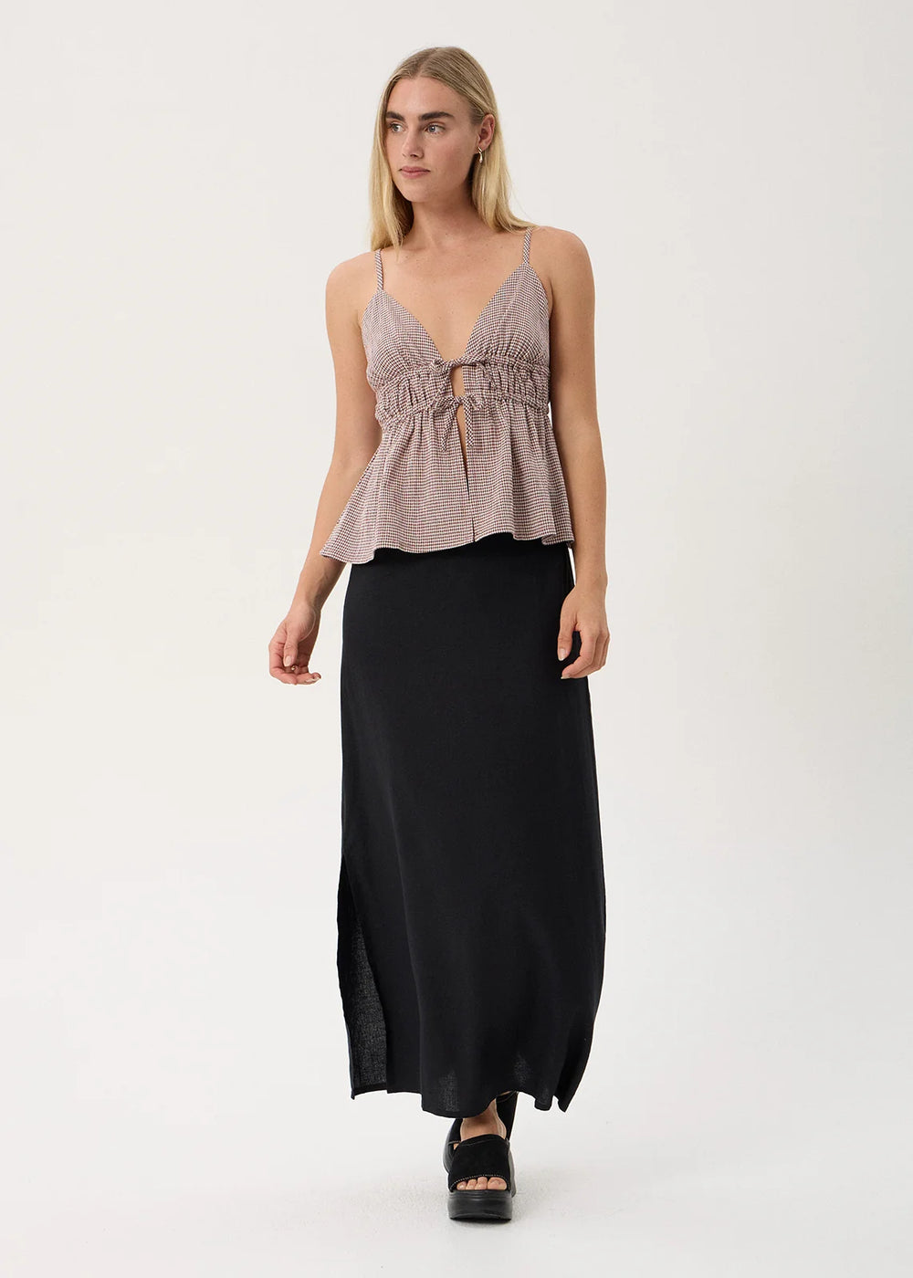 Womens Tie Top Ana - Mahogany Check - AFENDS
