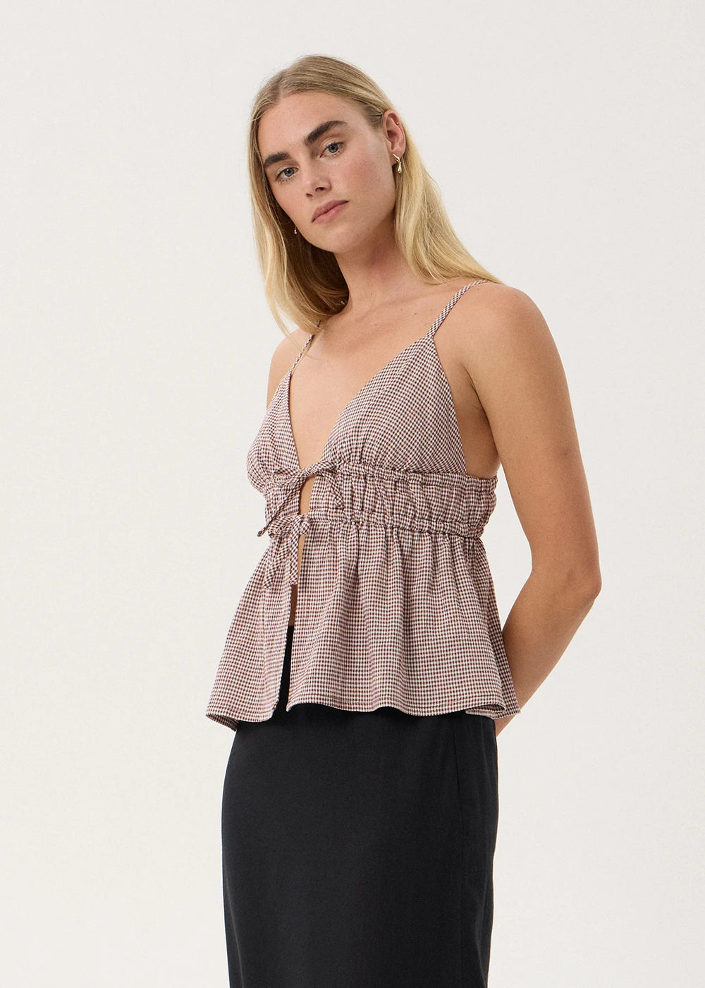Womens Tie Top Ana - Mahogany Check - AFENDS