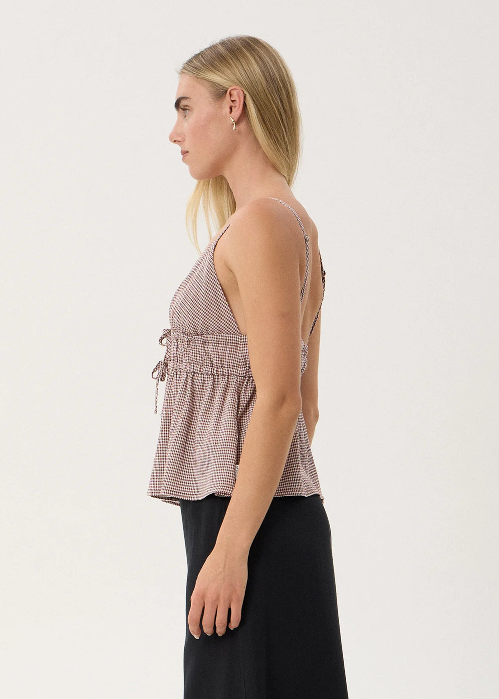 Womens Tie Top Ana - Mahogany Check - AFENDS