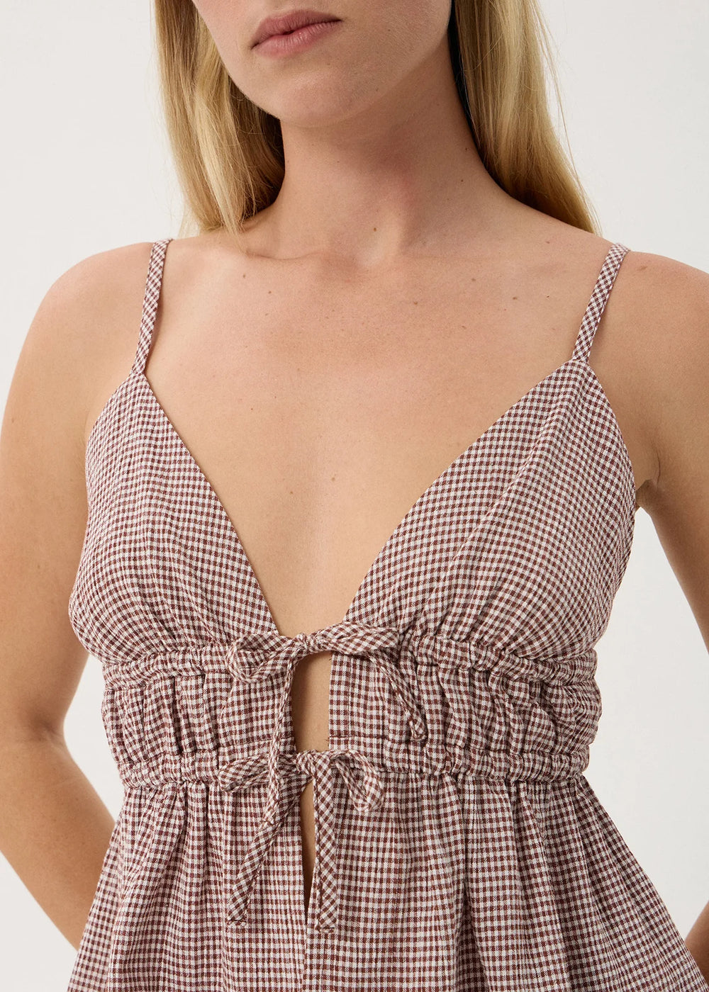 Womens Tie Top Ana - Mahogany Check - AFENDS
