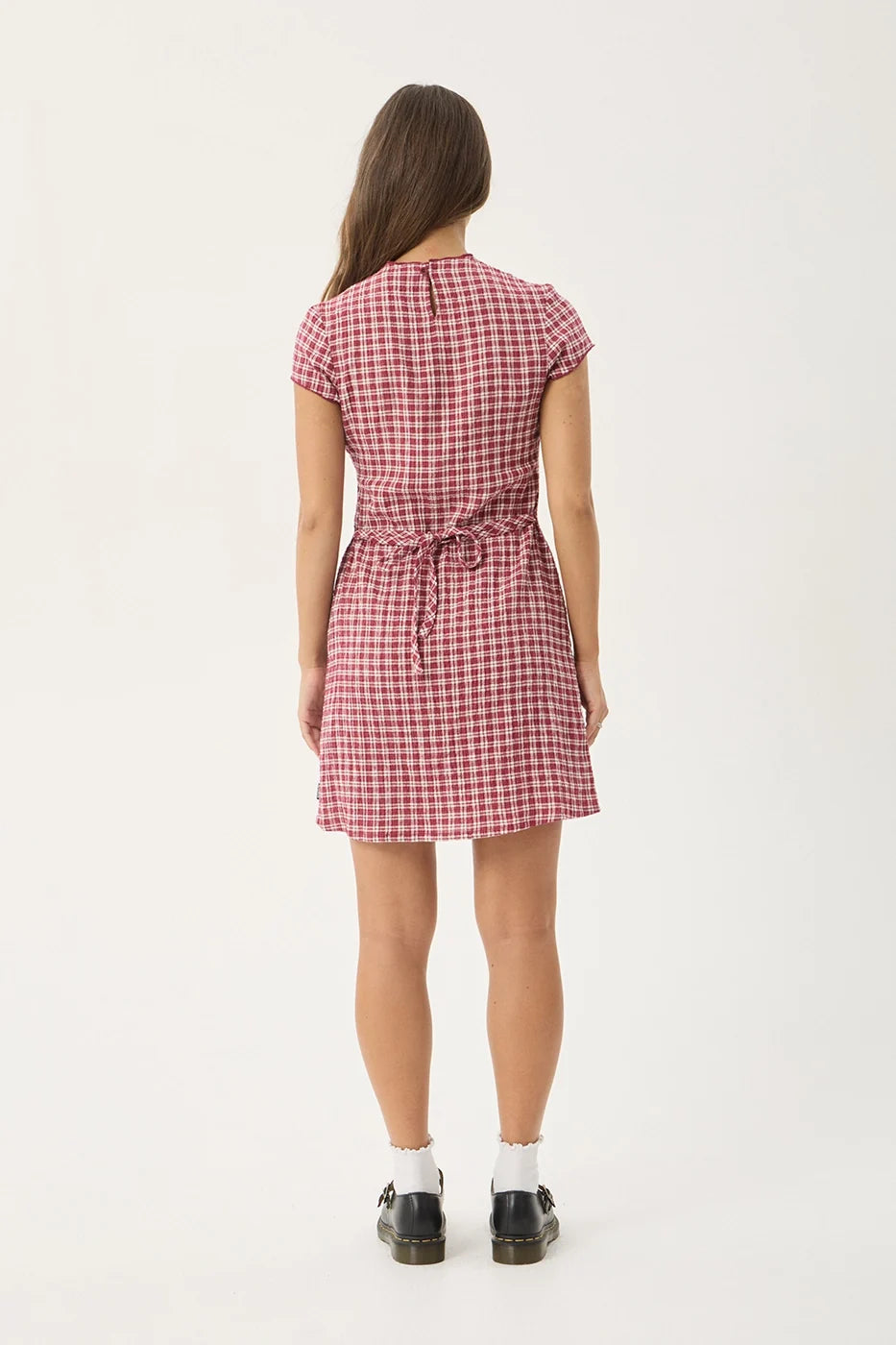 Womens Seersucker Mini Dress Elodie - Base Burgundy Check - AFENDS