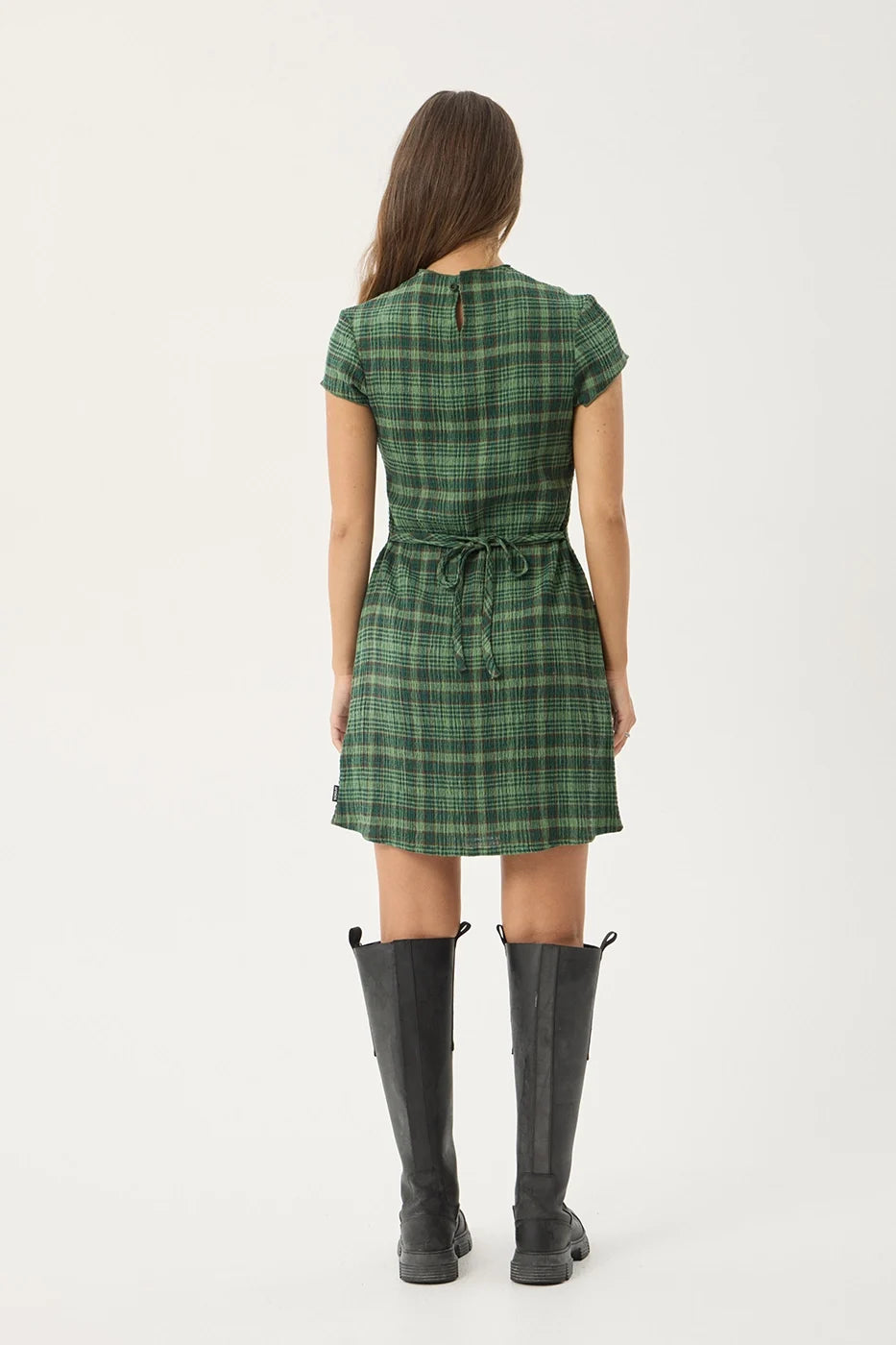 Womens Seersucker Mini Dress Elodie - Lonnie Hunter Green - AFENDS