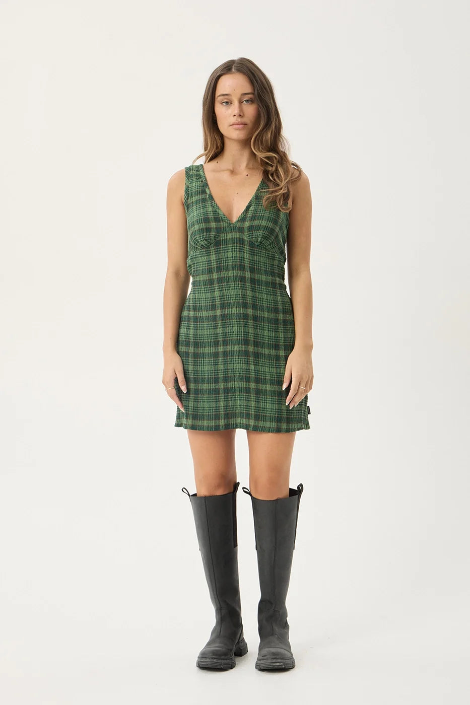 Womens Seersucker Mini Dress Lonnie - Hunter Green - AFENDS