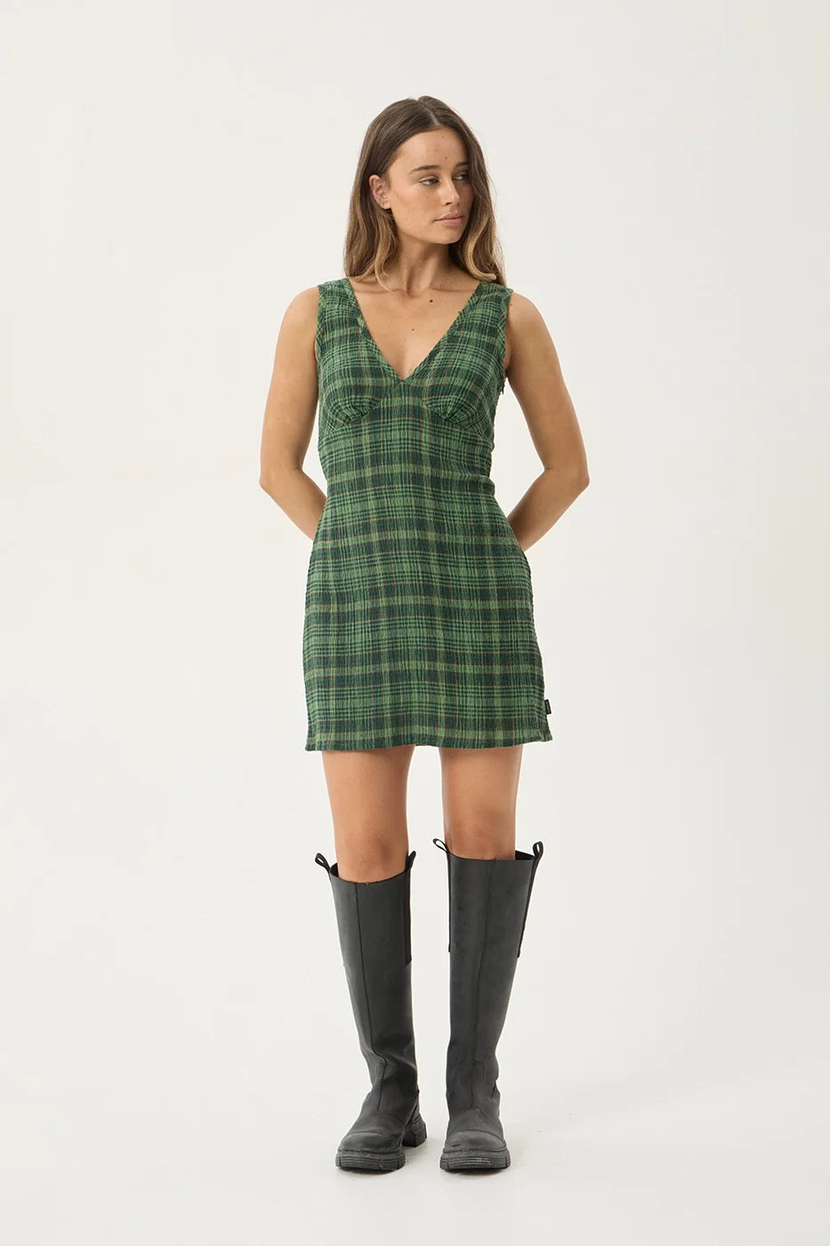 Womens Seersucker Mini Dress Lonnie - Hunter Green - AFENDS