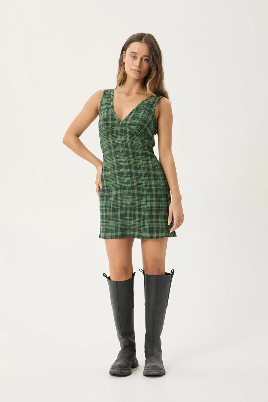 Womens Seersucker Mini Dress Lonnie - Hunter Green - AFENDS