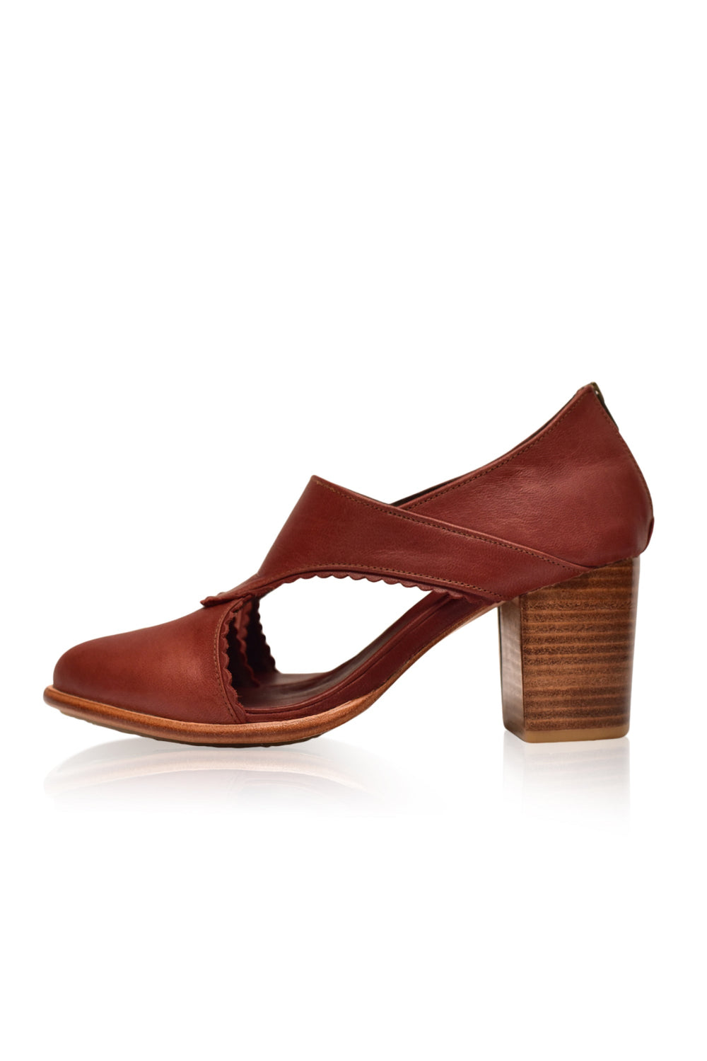 Womens Rain Kiss Leather Heel Booties - Vintage Brown