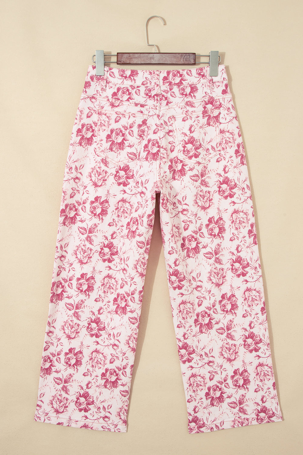 Pink Vintage Floral Print Denim Shift Pants