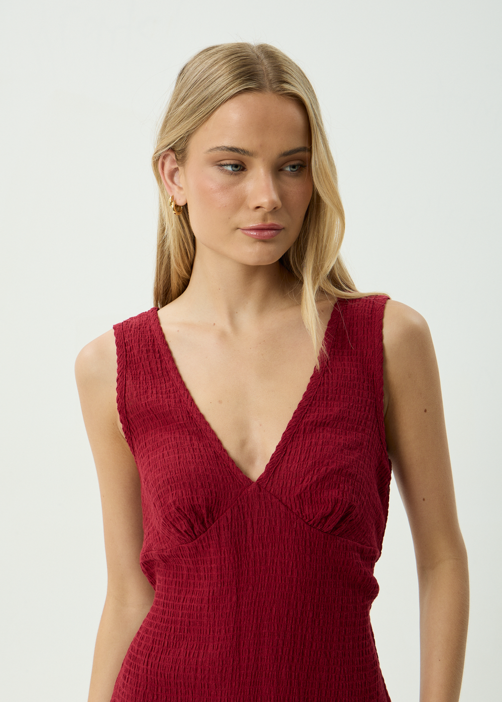 Womens Seersucker Mini Dress Grace - Burgundy - AFENDS
