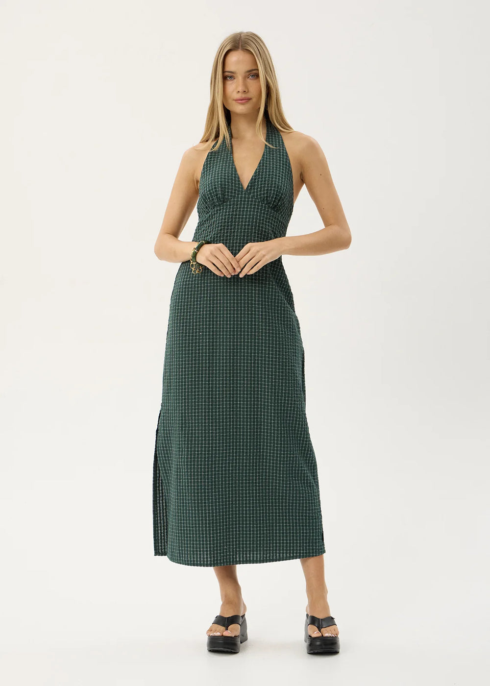 Womens Seersucker Maxi Dress Alexa - Reverb Pine Check - AFENDS